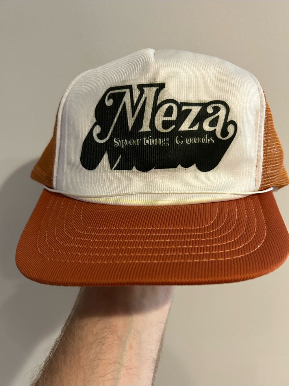 Vintage Meza Sporting Goods Trucker Hat Cap Tan Brown Mesh Snapback 80s - Picture 2 of 10